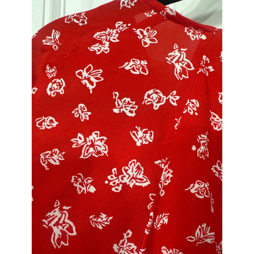 French Connection Red Floral V-Neck Midi Dress Empire Waist Ruffle Hem Size 6 - Picture 12 of 12